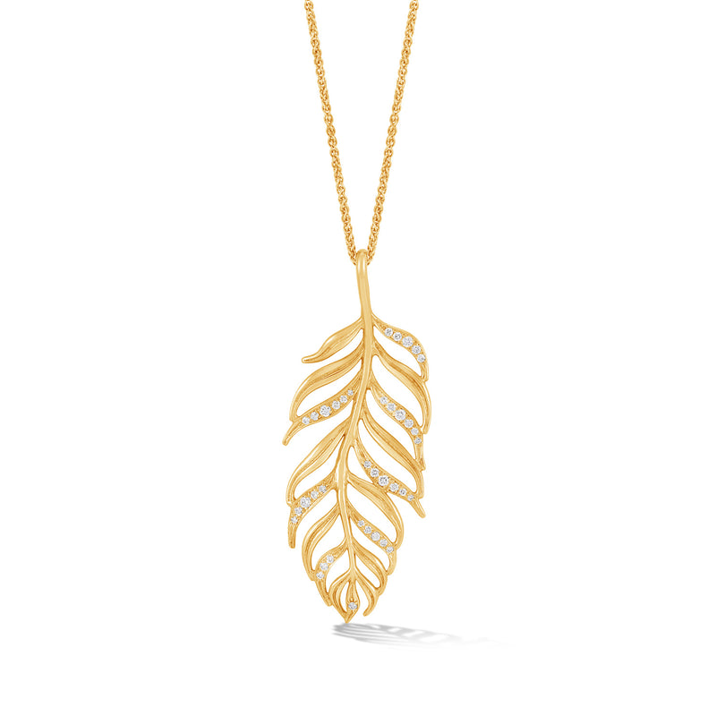 18k Large Peacock Feather Diamond Pendant - 0.33CT