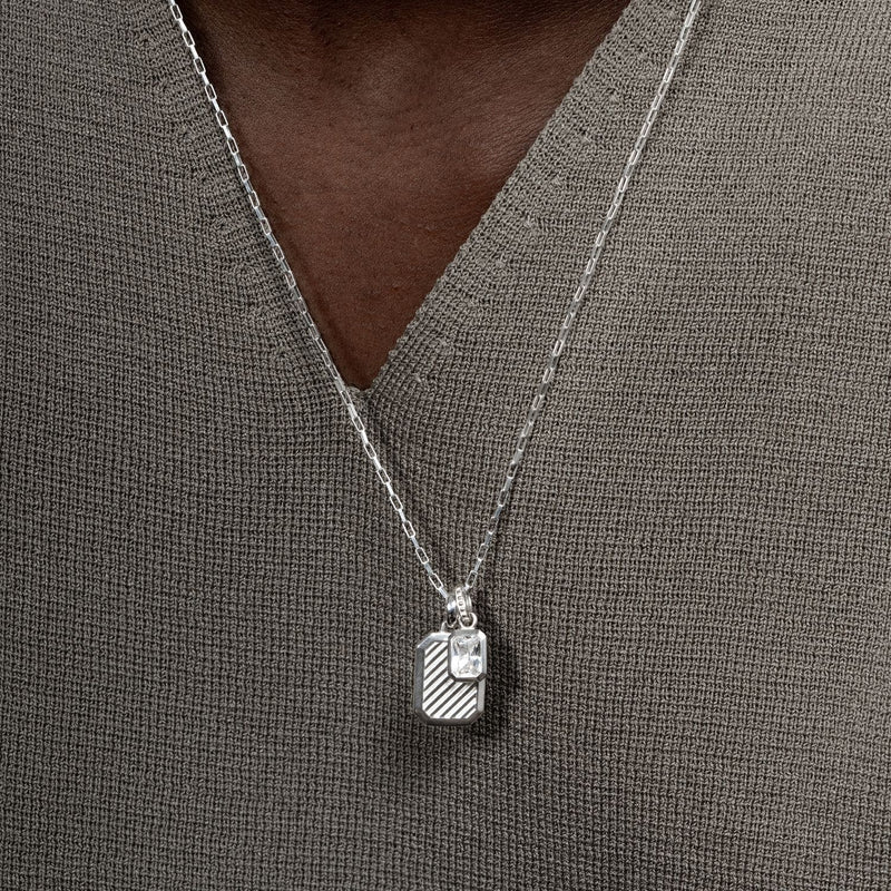 Men's White Topaz Octagon Humbug Paperclip Necklace