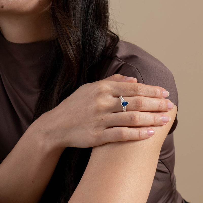 14k Lab Grown Sapphire Pear Twist Twinkle Ring