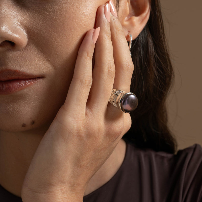 Spiral Peacock Freshwater Pearl Ring