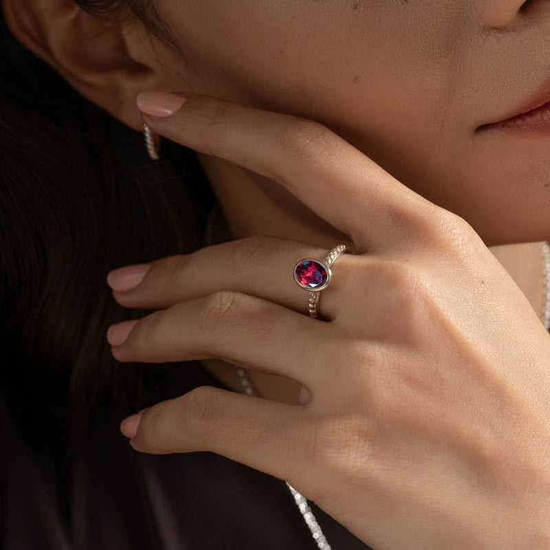 Oval Garnet Granular Dotty Twinkle Ring