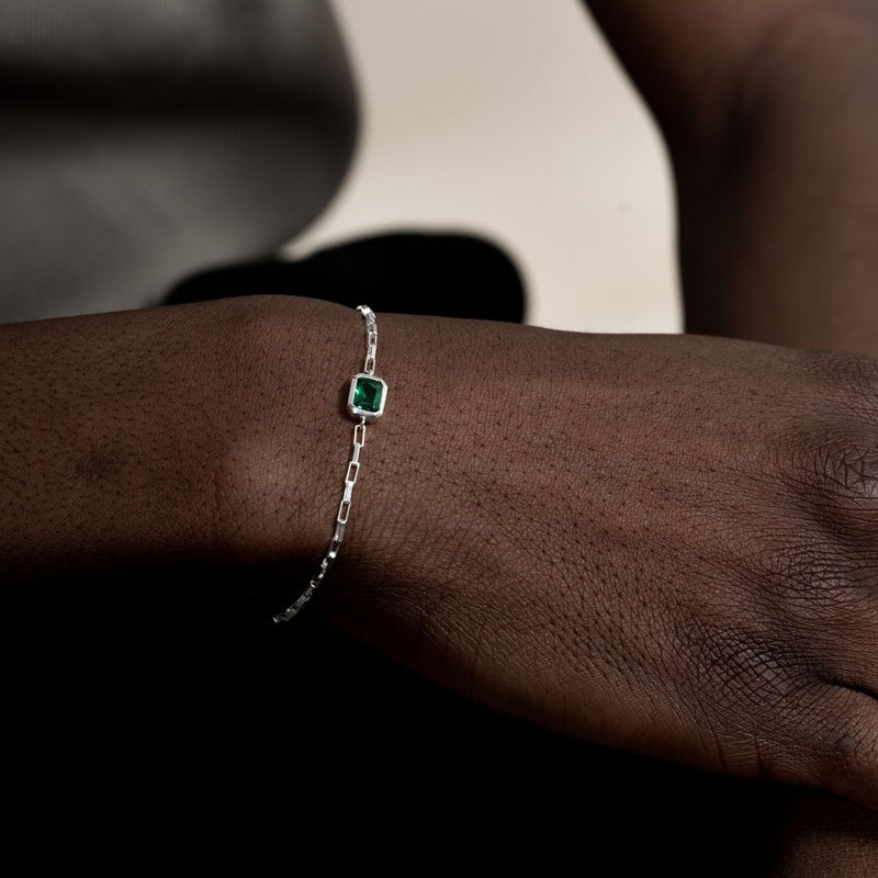Men's Green Garnet Octagon Humbug Paperclip Bracelet