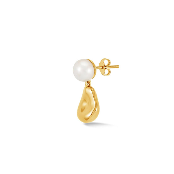 Men's Single Pebble & White Pearl Earring