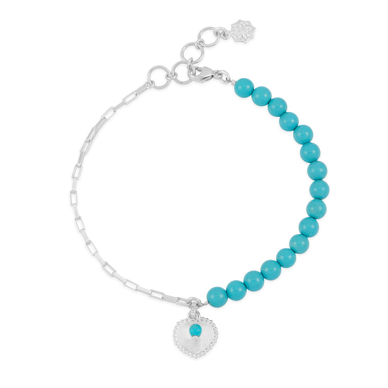 Adjustable Turquoise & Heart Charm Bracelet