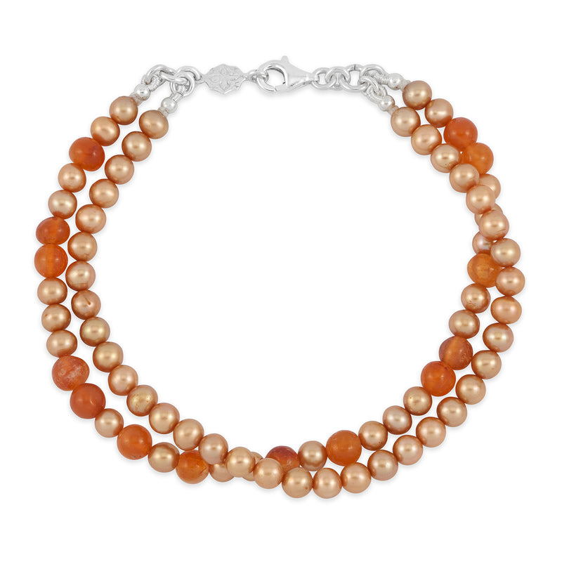 Mixed Carnelian & Freshwater Pearl Bracelet