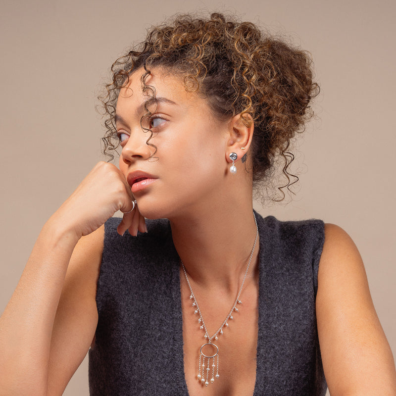 Pebble Stud & White Pearl Drop Earrings