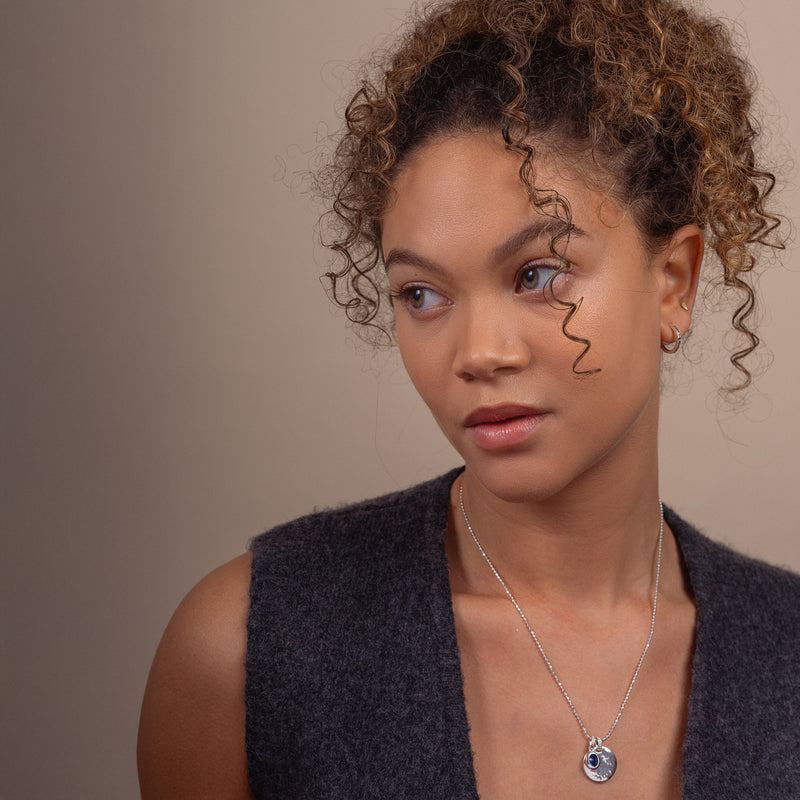 Hammered Disc & Oval Blue Spinel Array Pendant