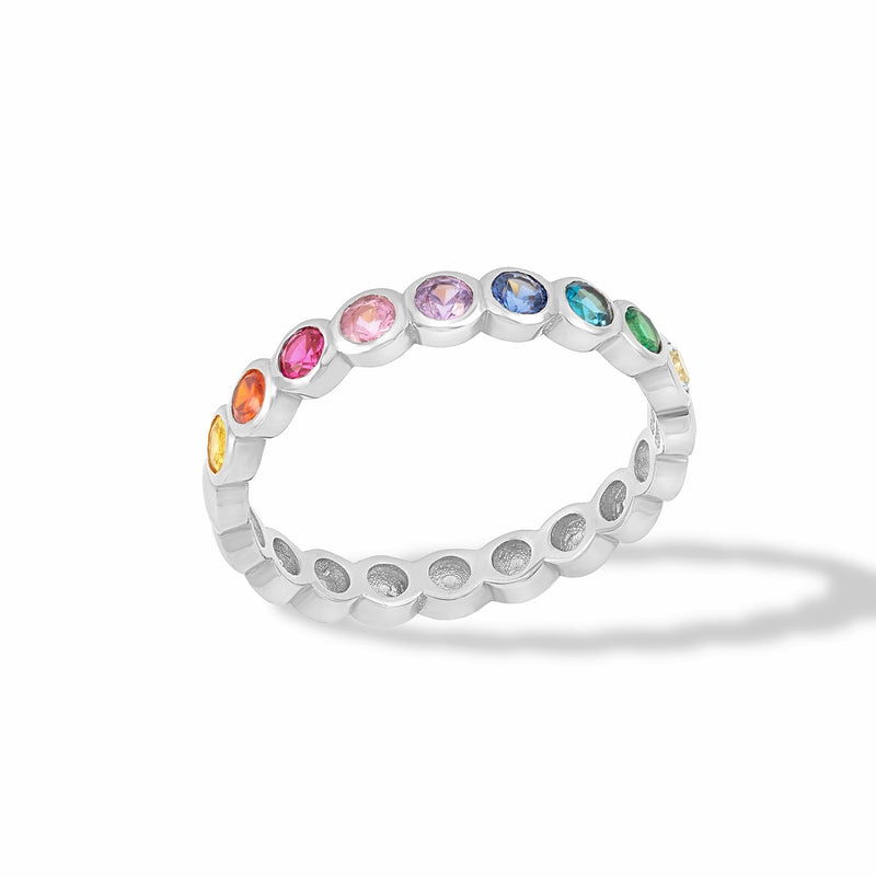 14k Gold & Rainbow Sapphire Dotty Half Eternity Ring