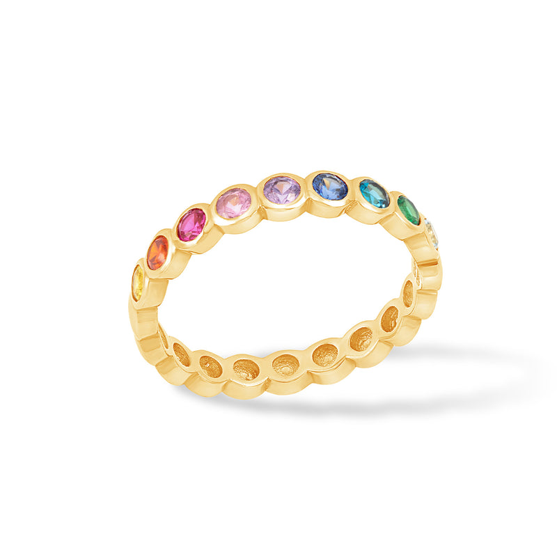 14k Gold & Rainbow Sapphire Dotty Half Eternity Ring