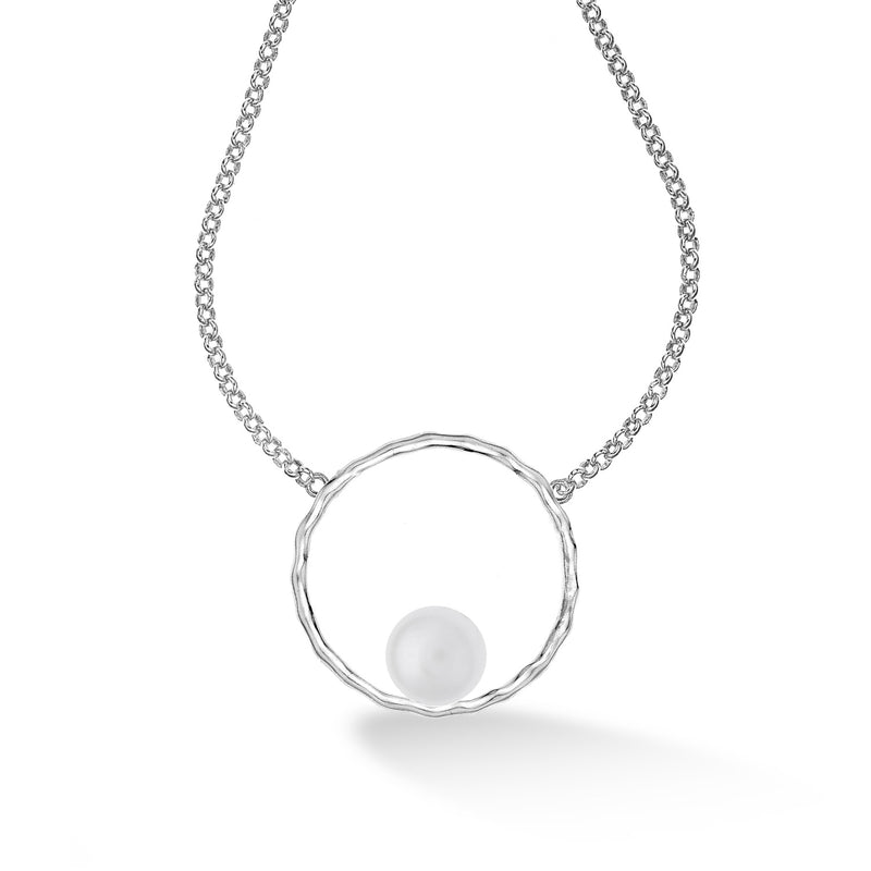 Large Open Circle & White Edison Pearl Necklace