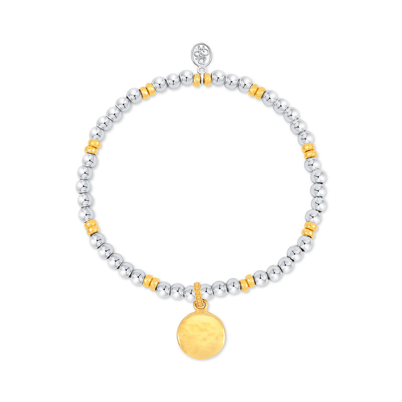 MSB18-MIX-Dower-and-Hall-Sterling-Silver-and-Yellow-Gold-Vermeil-Hammered-Disc-Misanga-Bracelet-1