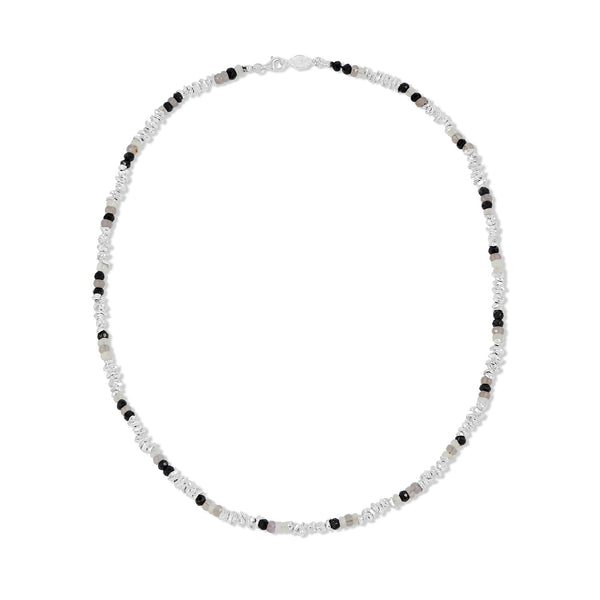 NN242-S-BLACK-Dower-and-Hall--Sterling-Silver-Mens-Jagged-Nugget-and-Black-Gemstone-Necklace