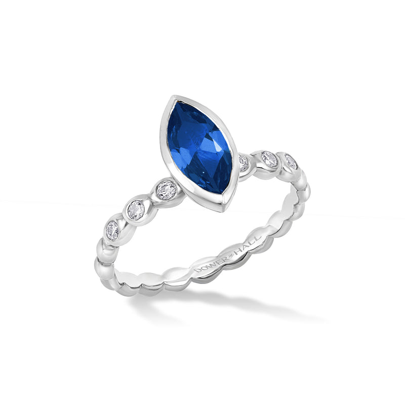 14k Marquise Blue Sapphire and Diamond Bubbles Ring