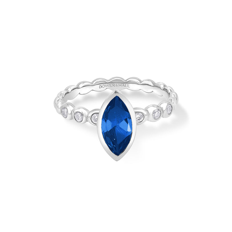 14k Marquise Blue Sapphire and Diamond Bubbles Ring