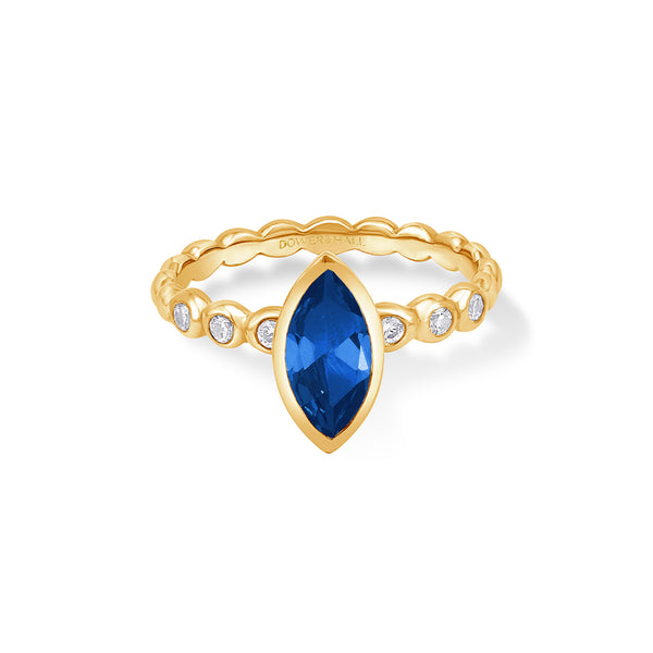 14k Marquise Blue Sapphire and Diamond Bubbles Ring