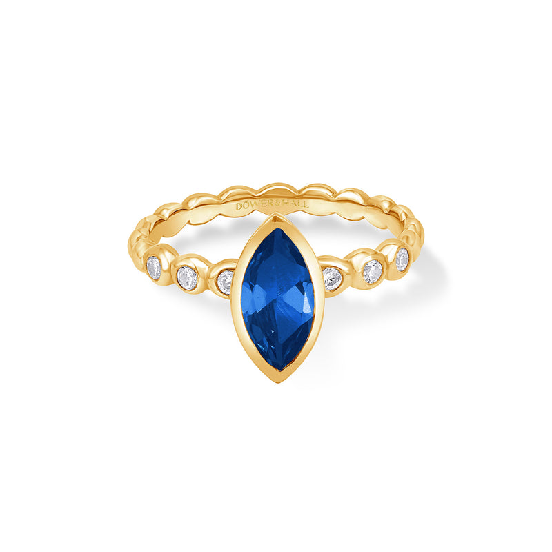 14k Marquise Blue Sapphire and Diamond Bubbles Ring