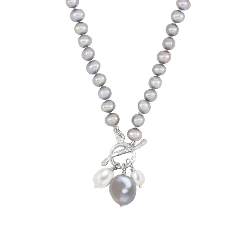 Dove Grey Pearl Cluster T-Bar Necklace