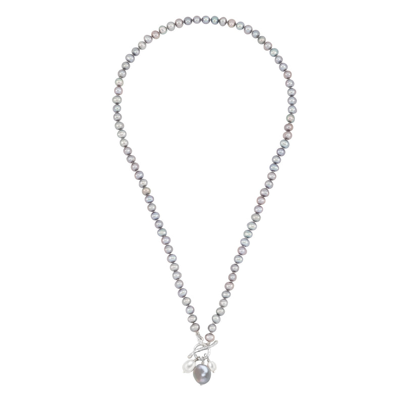 Dove Grey Pearl Cluster T-Bar Necklace