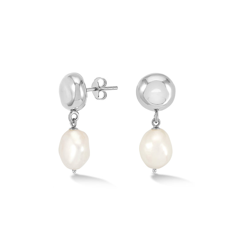 Pebble Stud & White Pearl Drop Earrings