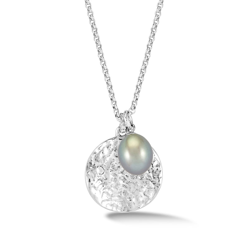 PLP225-S-DGP-Dower-and-Hall-Sterling-Silver-Hammered-Disc-and-Dove-Grey-Freshwater-Pearl-Nomad-Pendant