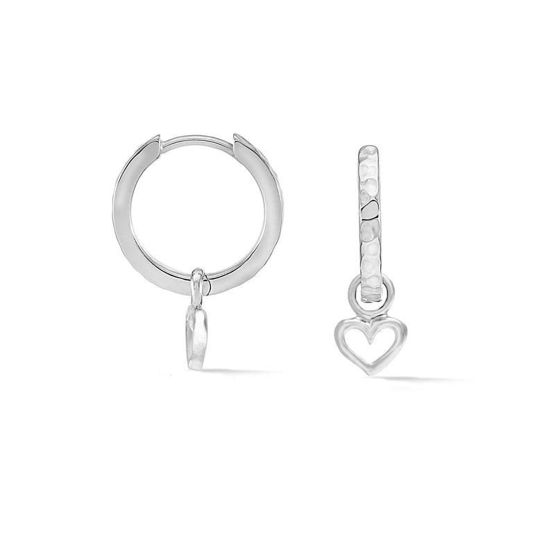 Hammered Heart Charm Huggie Hoops