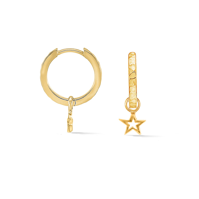 Hammered Star Charm Huggie Hoops