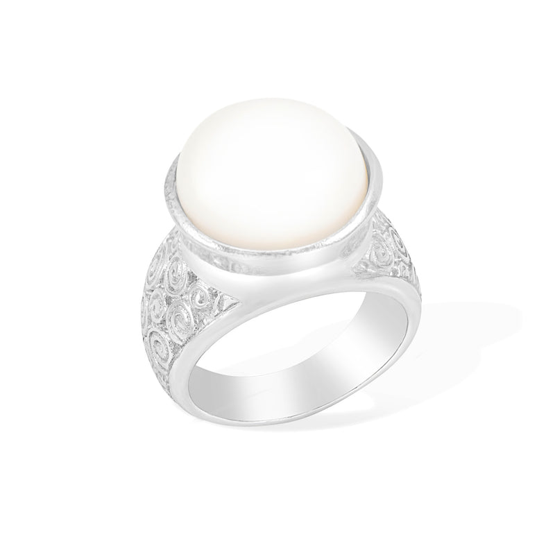 Spiral White Freshwater Pearl Ring