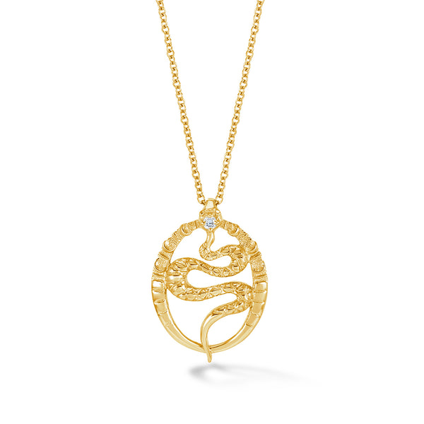 14k Gold & Diamond Snake Talisman Necklace