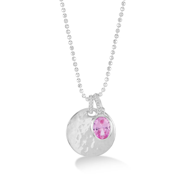 Hammered Disc & Oval Pink Topaz Array Pendant