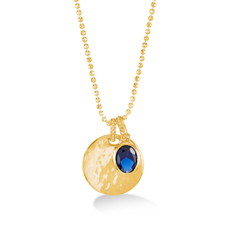 Hammered Disc & Oval Blue Spinel Array Pendant