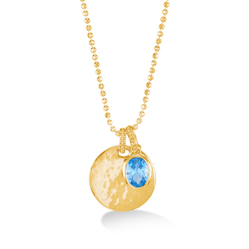 Hammered Disc & Oval Blue Topaz Array Pendant