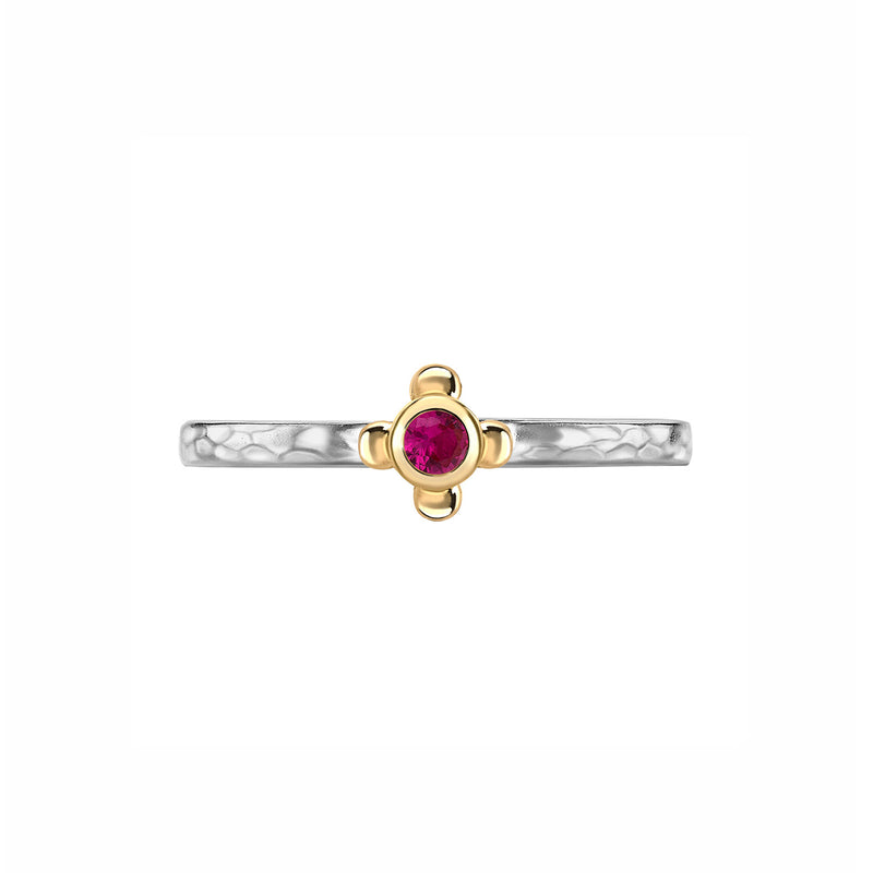 2.5mm Round Ruby Hammered Twinkle Ring