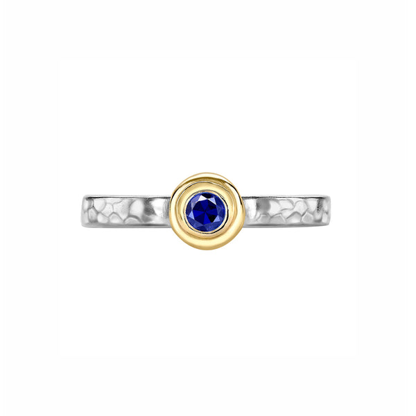 3mm Round Blue Sapphire Hammered Twinkle Ring