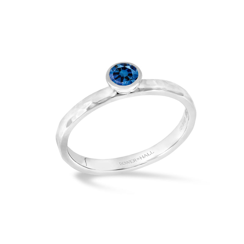 14k Blue Sapphire Hammered Twinkle Ring