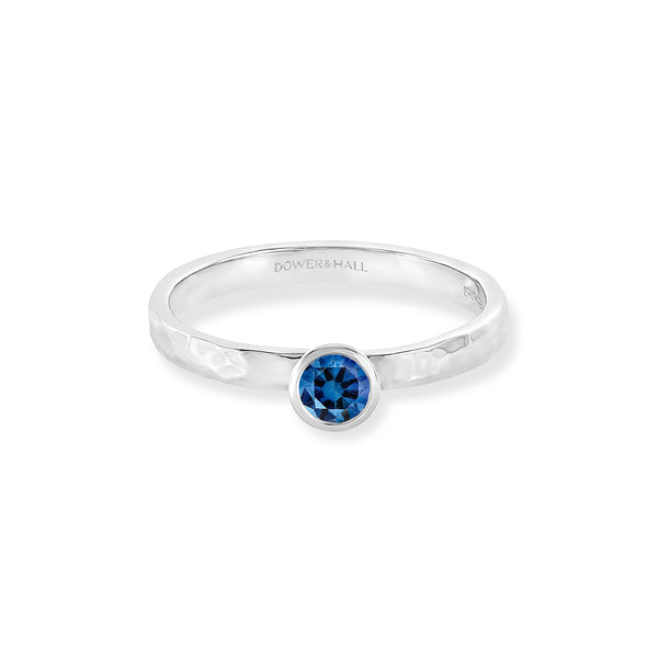 14k Blue Sapphire Hammered Twinkle Ring