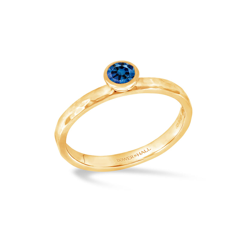 14k Blue Sapphire Hammered Twinkle Ring