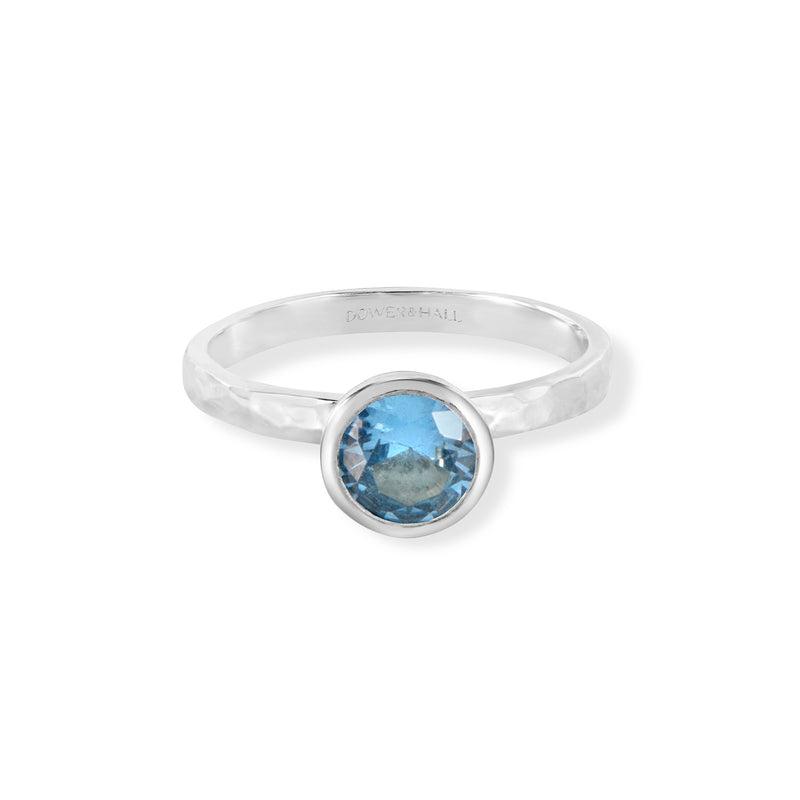 TWR26-S-BT-Dower-and-Hall-Sterling-Silver-6mm-Blue-Topaz-Hammered-Twinkle-Ring