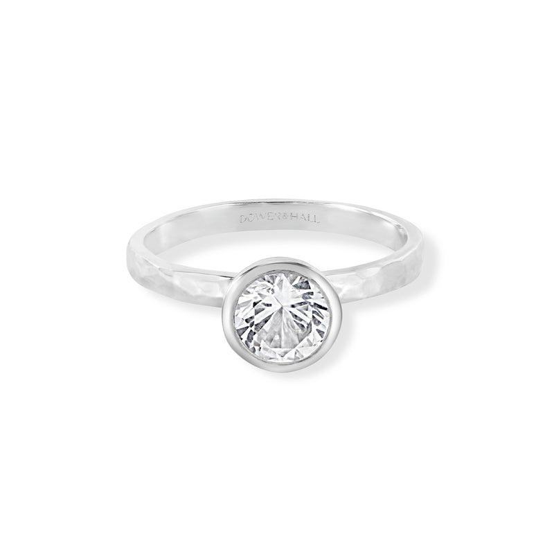 TWR26-S-WT-Dower-and-Hall-Sterling-Silver-6mm-White-Topaz-Hammered-Twinkle-Ring