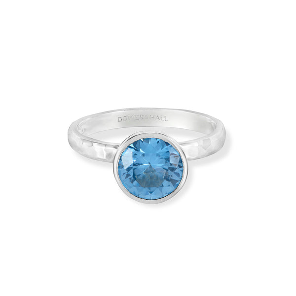 TWR28-S-BT-Dower-and-Hall-Sterling-Silver-8mm-Blue-Topaz-Hammered-Twinkle-Ring