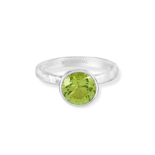 TWR28-S-PERI-Dower-and-Hall-Sterling-Silver-8mm-Peridot-Hammered-Twinkle-Ring