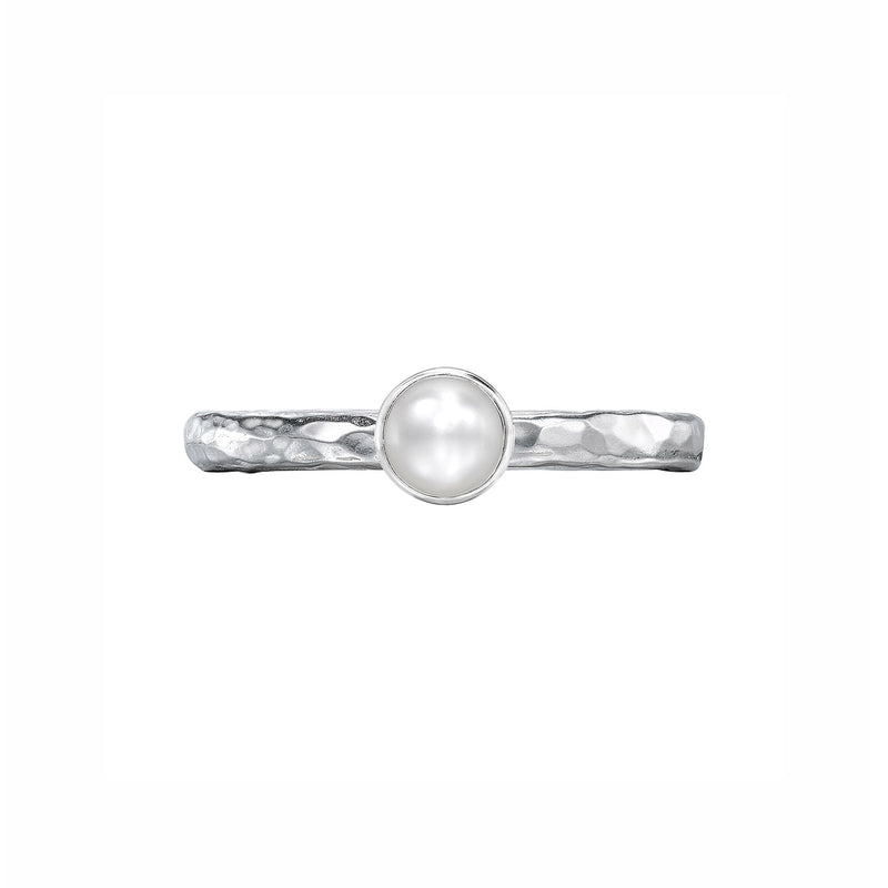 4mm White Pearl Hammered Twinkle Ring