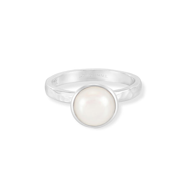 8mm White Pearl Hammered Twinkle Ring