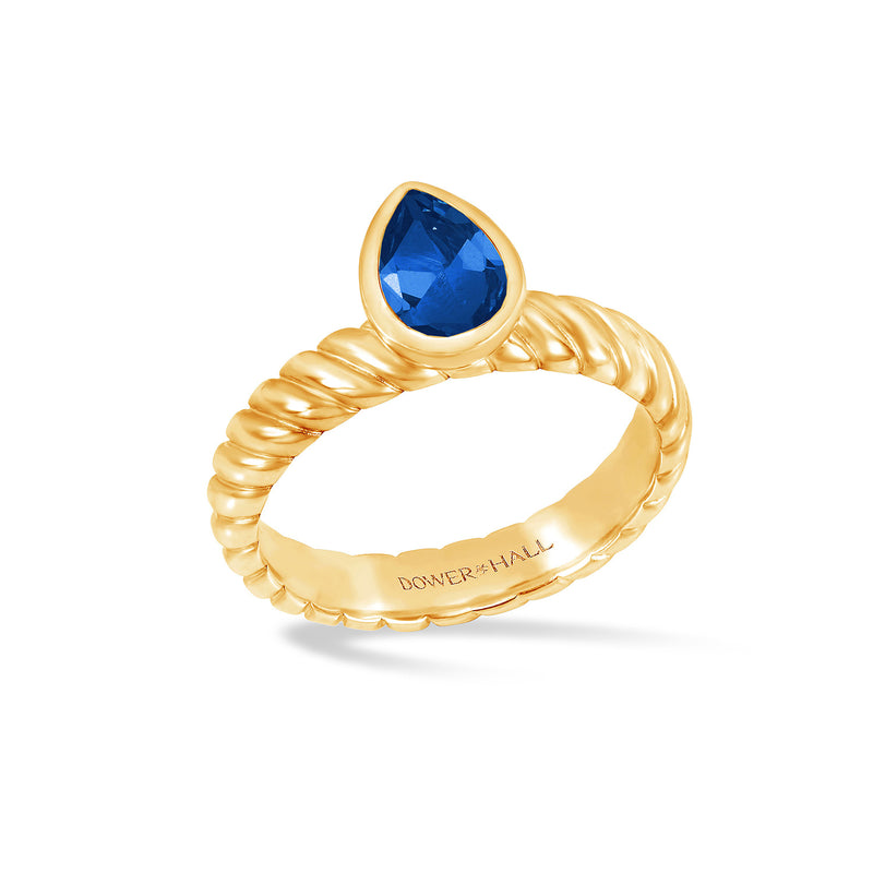 14k Lab Grown Sapphire Pear Twist Twinkle Ring