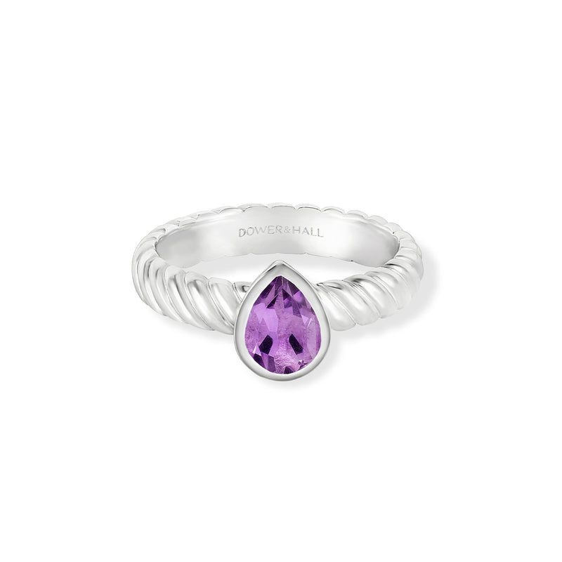 TWR87-S-AME-Dower-and-Hall-Sterling-Silver-Amethyst-Pear-Twist-Twinkle-Ring