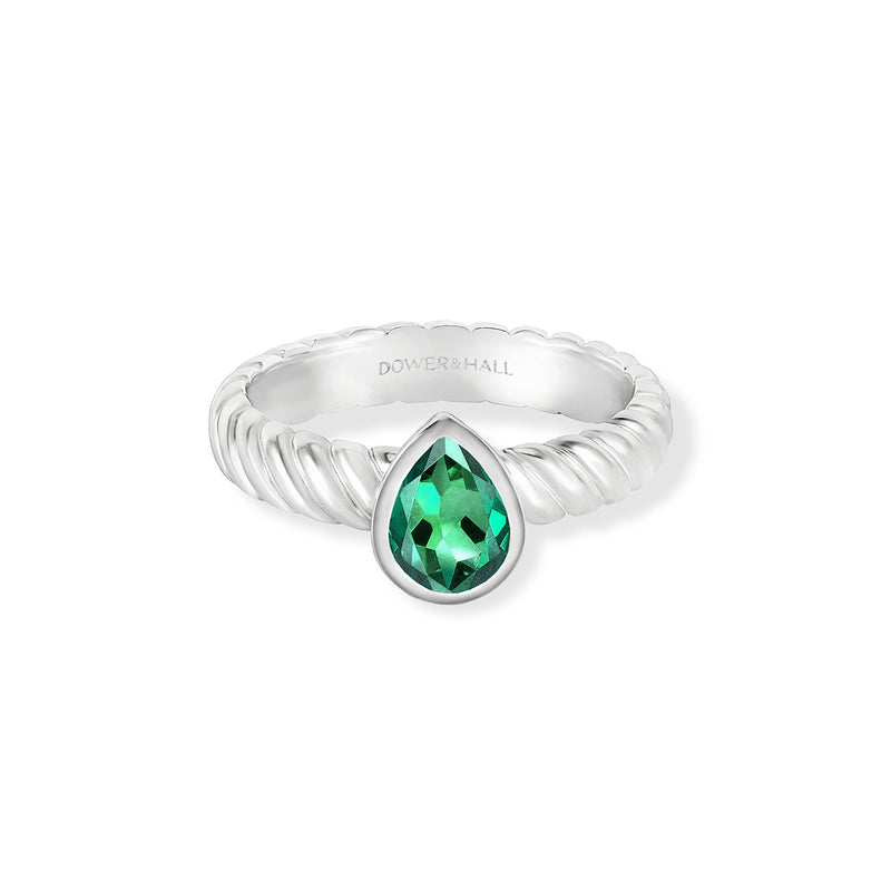 TWR87-S-GG-Dower-and-Hall-Sterling-Silver-Green-Garnet-Pear-Twist-Twinkle-Ring