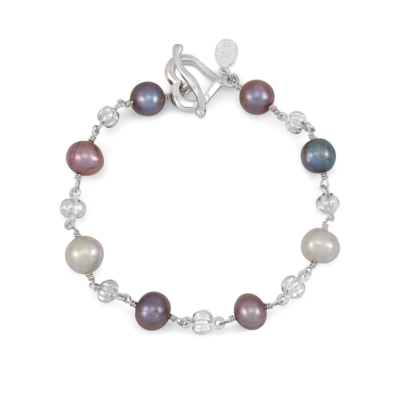 Pumpkin Bead & Mixed Grey Pearl Bracelet