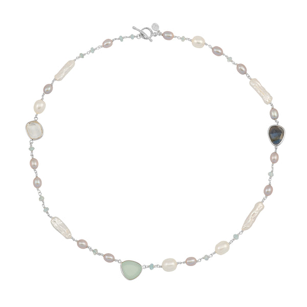 Mixed Gemstone & Pearl Array Necklace