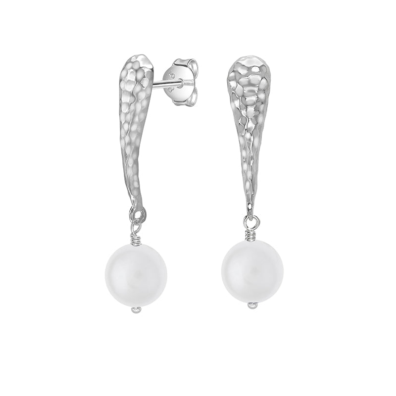 10mm White Freshwater Pearl Teardrop Drop Earrings